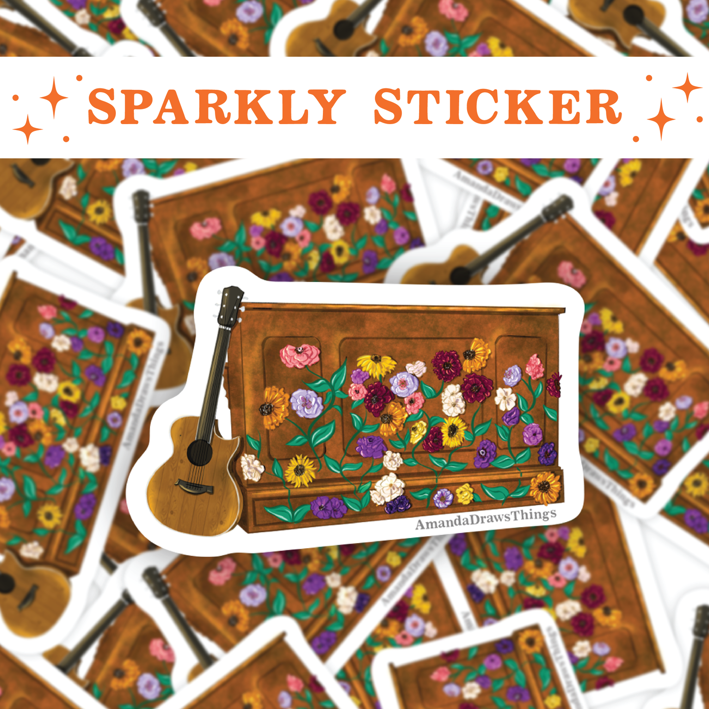 Floral Piano Surprise Song Instruments Sticker