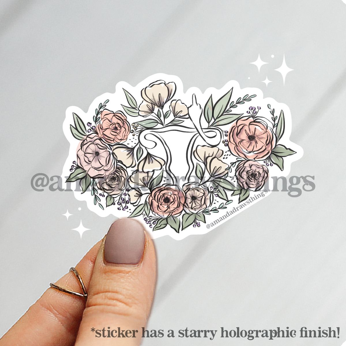 Floral Uterus Middle Finger Sticker