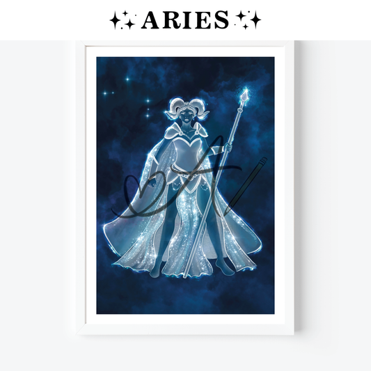 Aries Zodiac Celestial Goddess Art Print