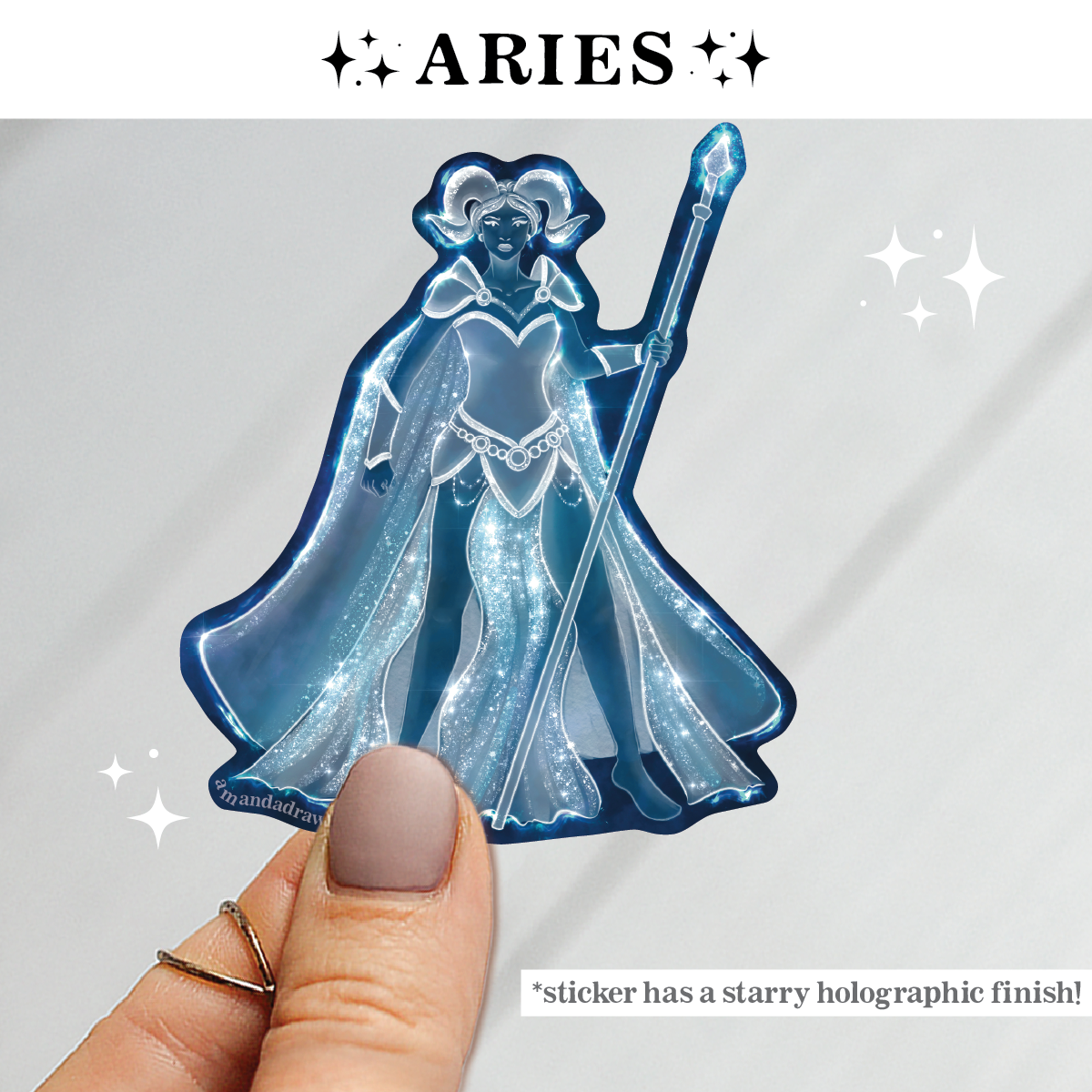 Aries Zodiac Celestial Goddess Sticker