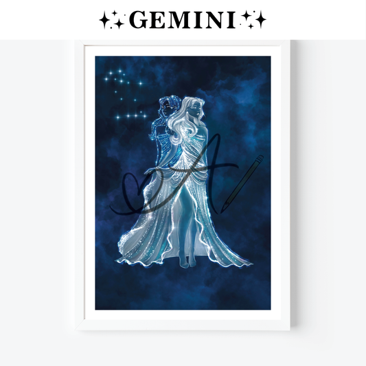 Gemini Zodiac Celestial Goddess Art Print