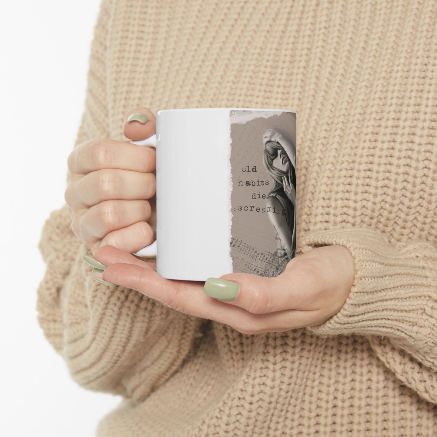 Hand Drawn Old Habits Charcoal Collage Mug