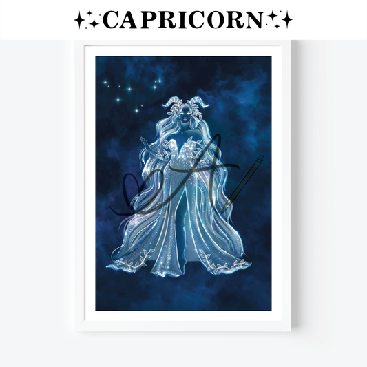 Capricorn Zodiac Celestial Goddess Art Print
