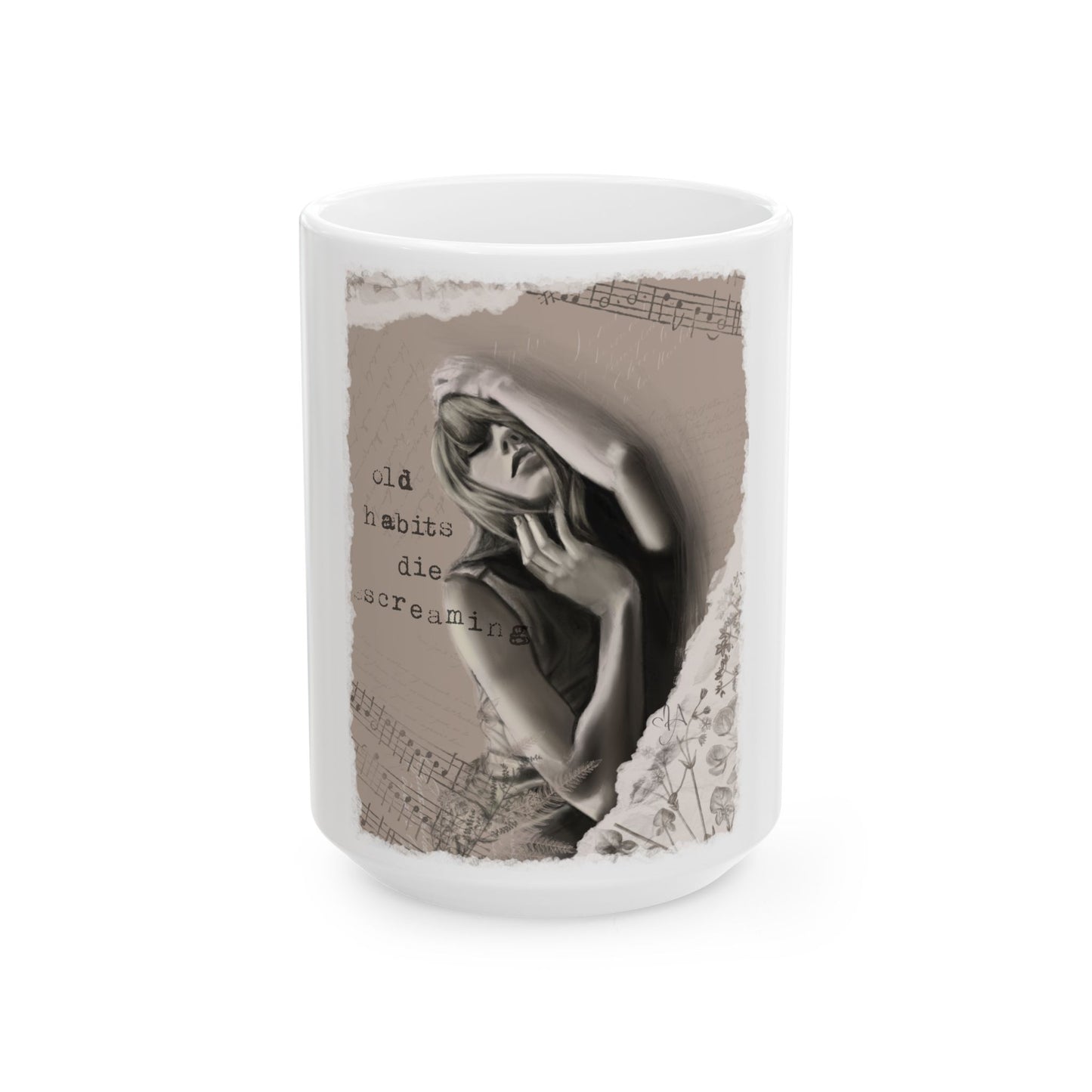 Hand Drawn Old Habits Charcoal Collage Mug