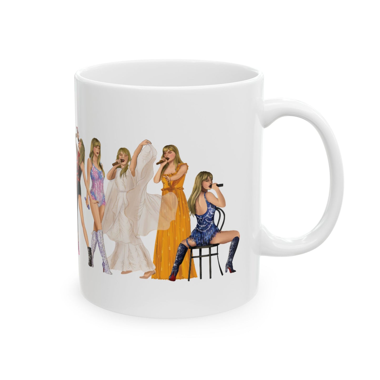 Eras Outfits Lineup Drawings WHITE Ceramic Mug, (11oz, 15oz)