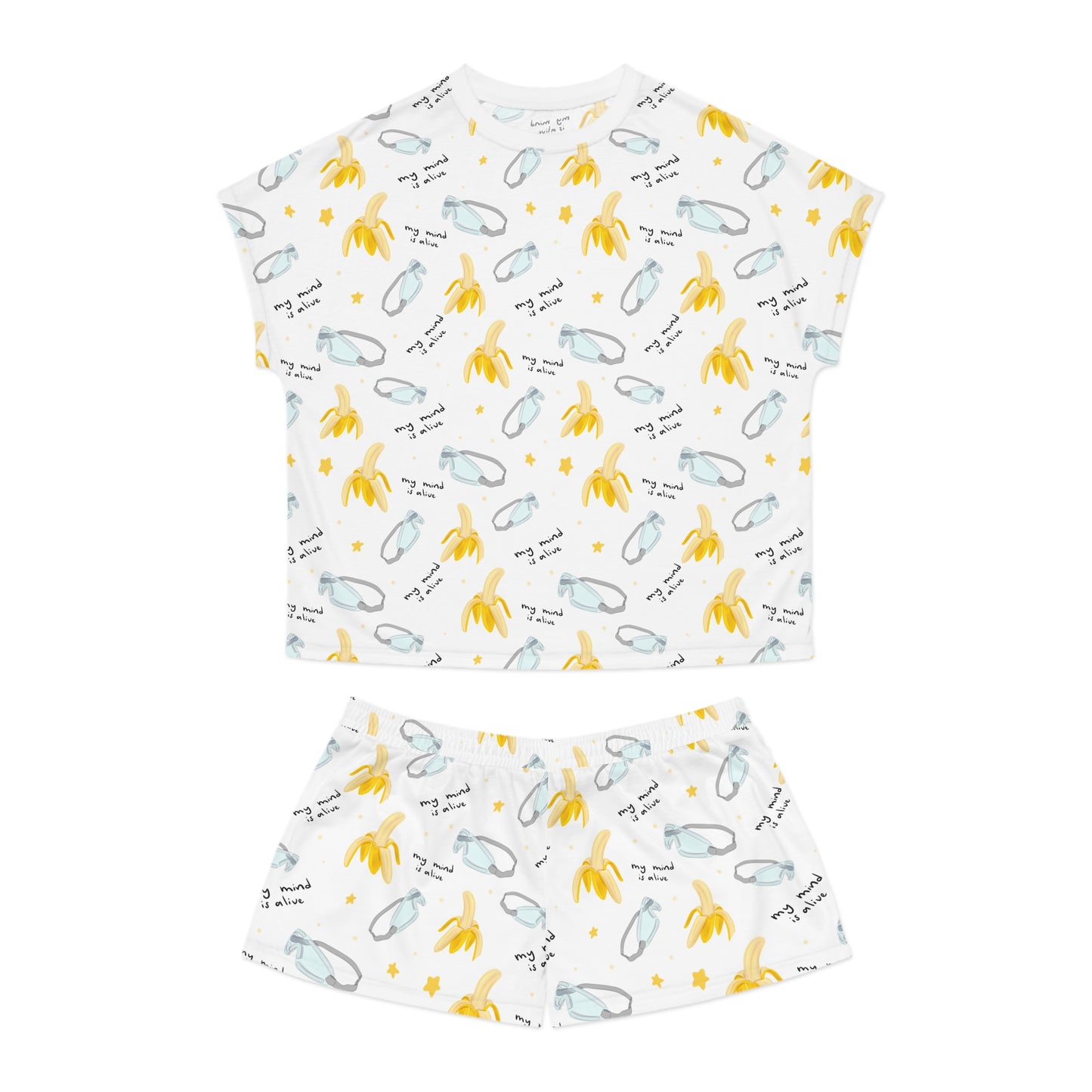 My Mind Is Alive Pattern Pajama Top/Shorts Set