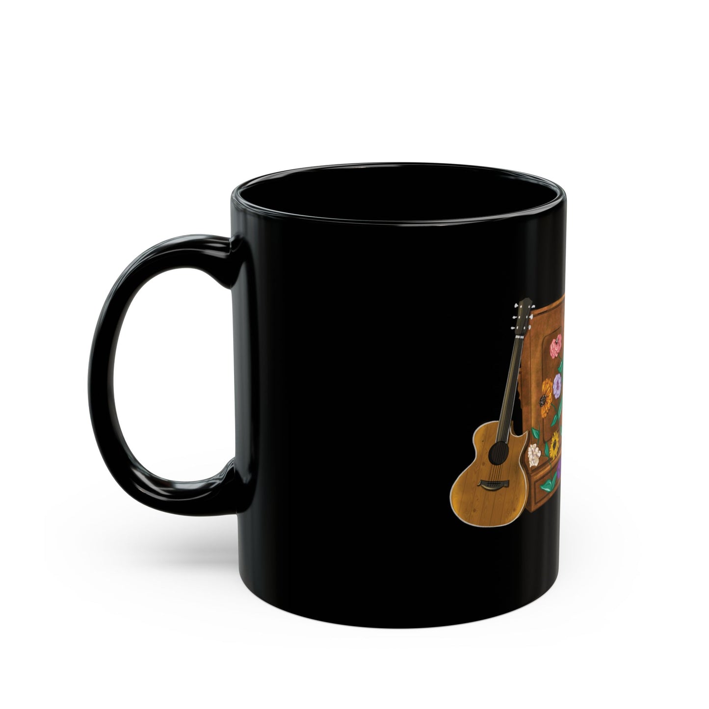 Hand Drawn Tour Floral Piano BLACK Mug (11oz, 15oz)