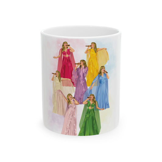 Tour Dresses Drawing WHITE Ceramic Mug, (11oz, 15oz)