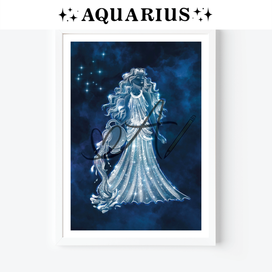 Aquarius Zodiac Celestial Goddess Art Print