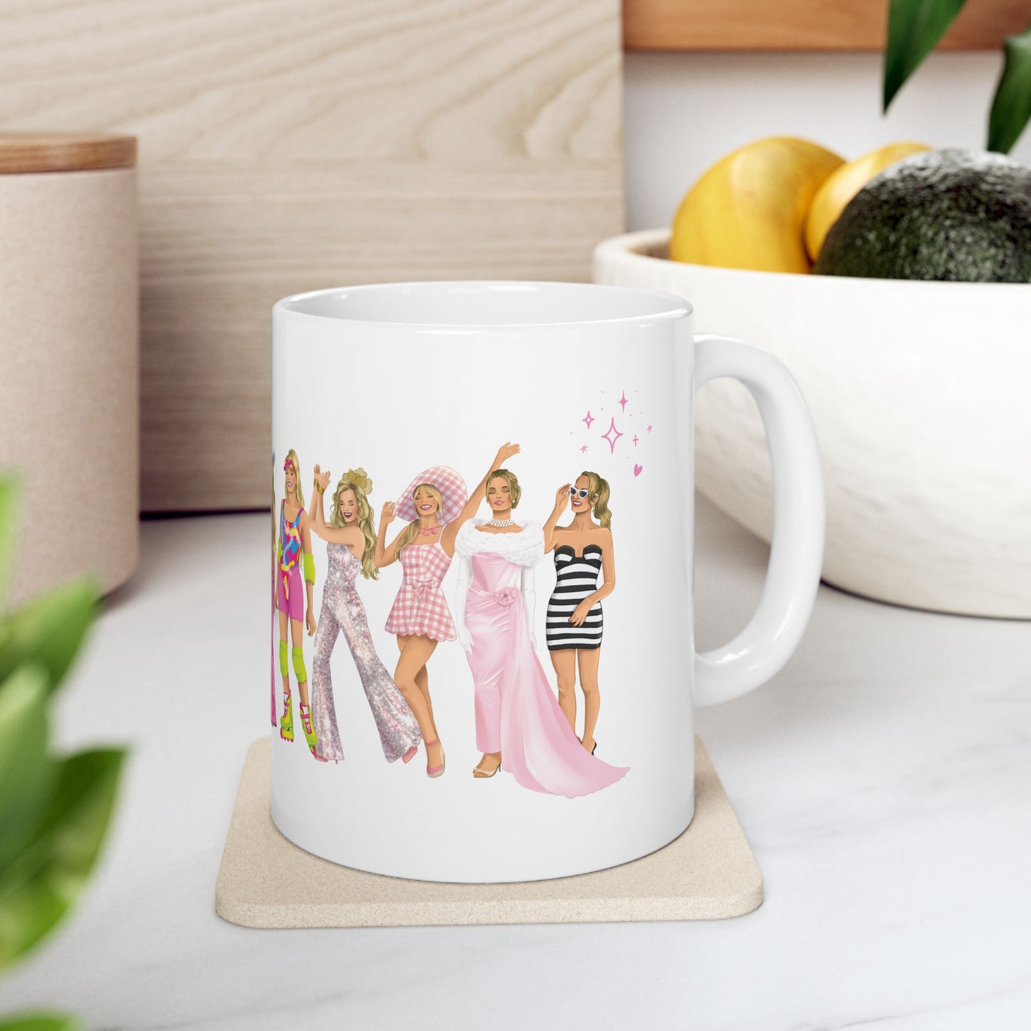 Iconic Pink Doll Hand Drawn Outfits Lineup Mug