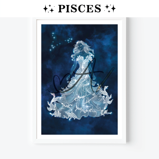 Pisces Zodiac Celestial Goddess Art Print