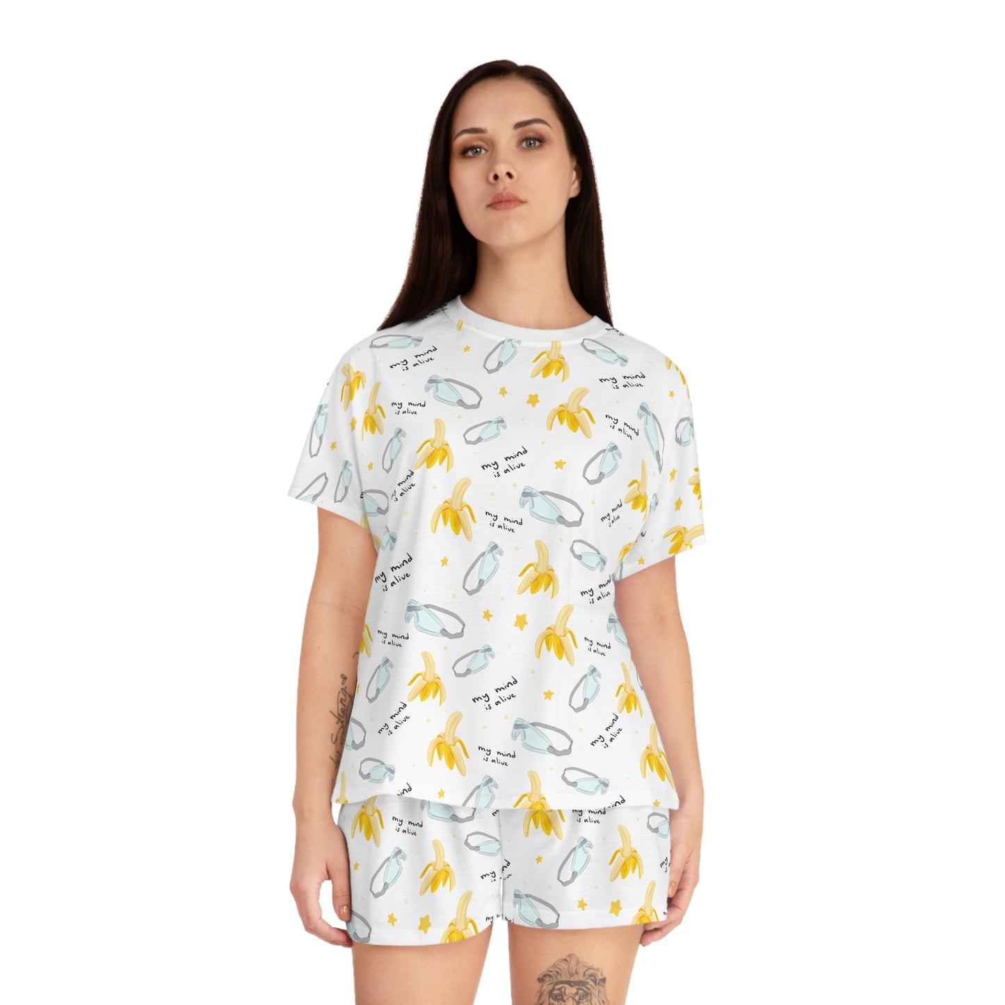 My Mind Is Alive Pattern Pajama Top/Shorts Set