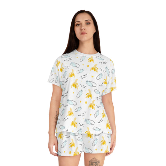 My Mind Is Alive Pattern Pajama Top/Shorts Set