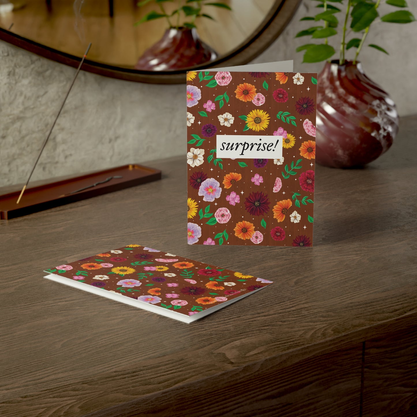 Surprise Song Flower Drawings Pattern Blank Inside Greeting Cards (1, 10, 30, and 50pcs)