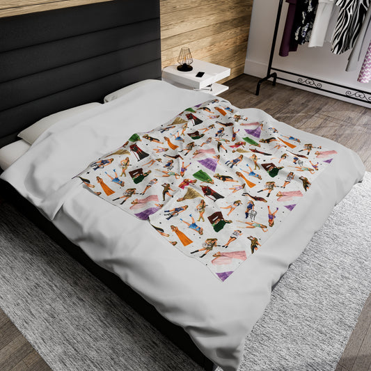 Tour Outfits Drawings Pattern Tour Outfits Velveteen Plush Blanket (WHITE)