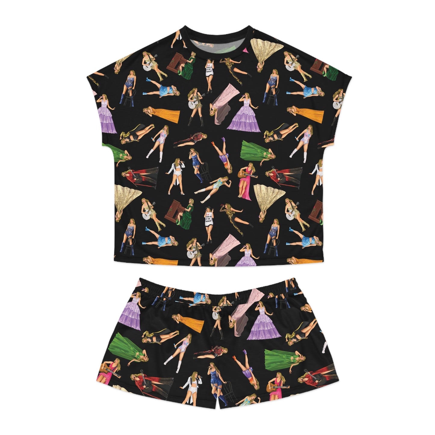 Black Women's Eras Pattern Pajama Top/Shorts Set