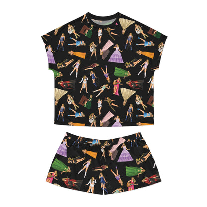 Black Women's Eras Pattern Pajama Top/Shorts Set