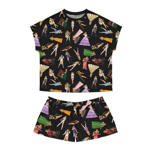 Black Women's Eras Pattern Pajama Top/Shorts Set