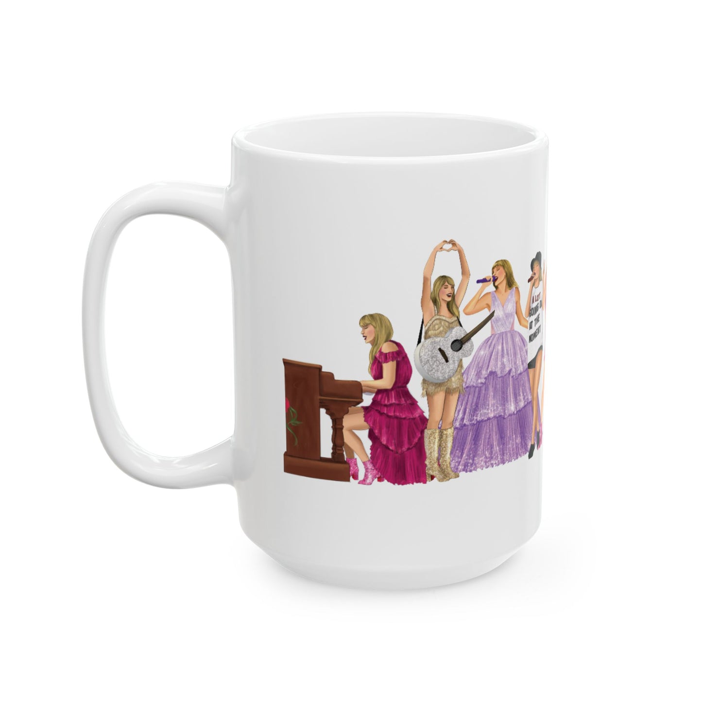 Eras Outfits Lineup Drawings WHITE Ceramic Mug, (11oz, 15oz)