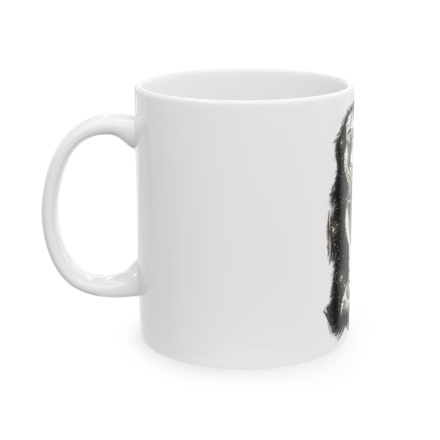 Starry Charcoal Tortured Poet Drawing WHITE Ceramic Mug, (11oz, 15oz)