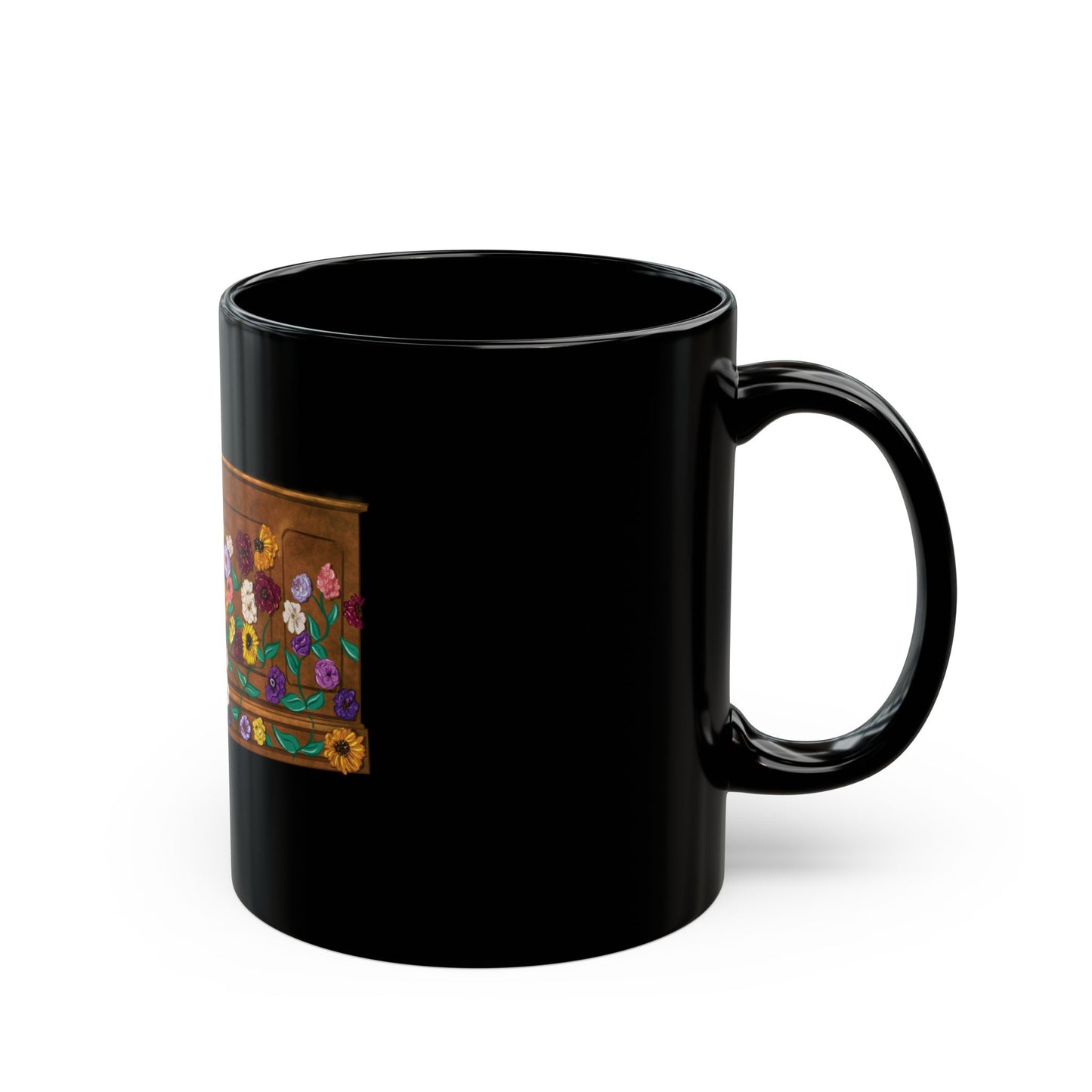 Hand Drawn Tour Floral Piano BLACK Mug (11oz, 15oz)