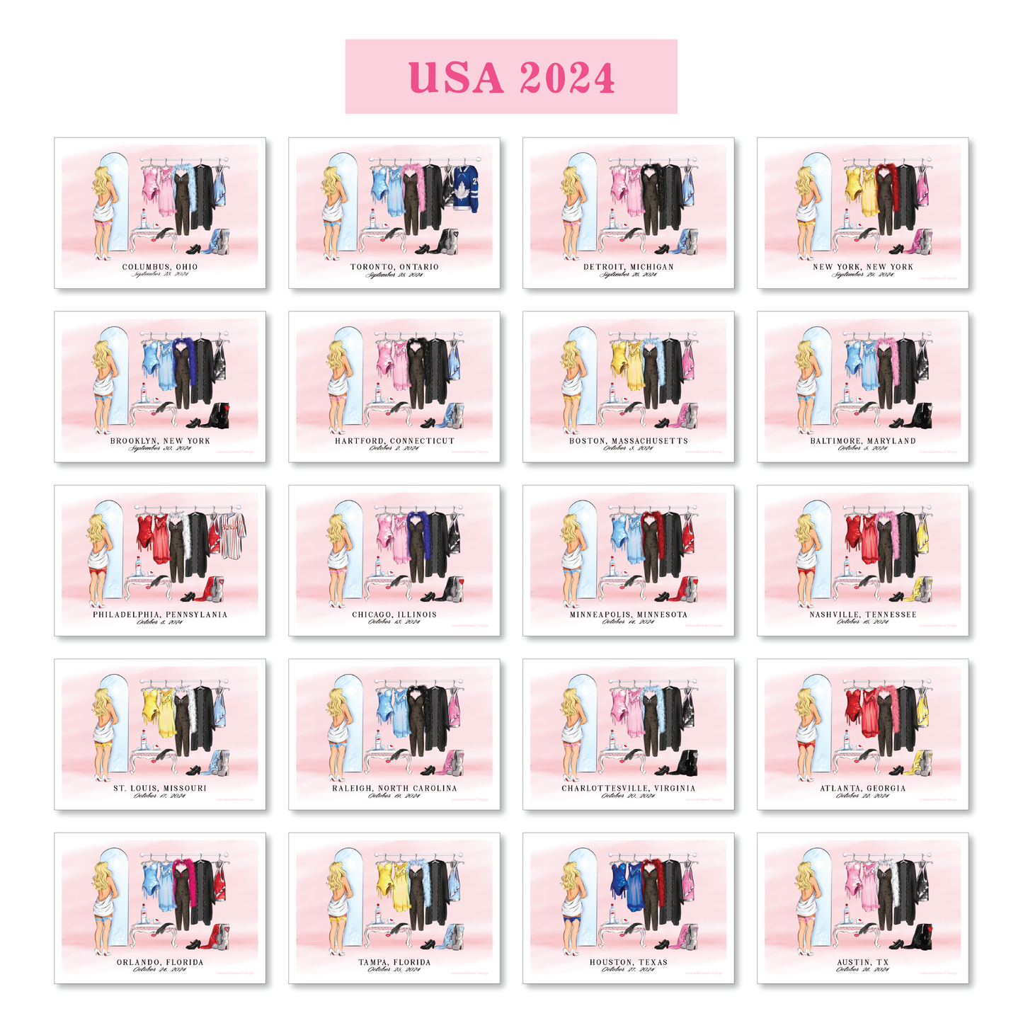 Digital Download Pop Star 2024-2025 CUSTOM Concert Outfit Lineup Art Print