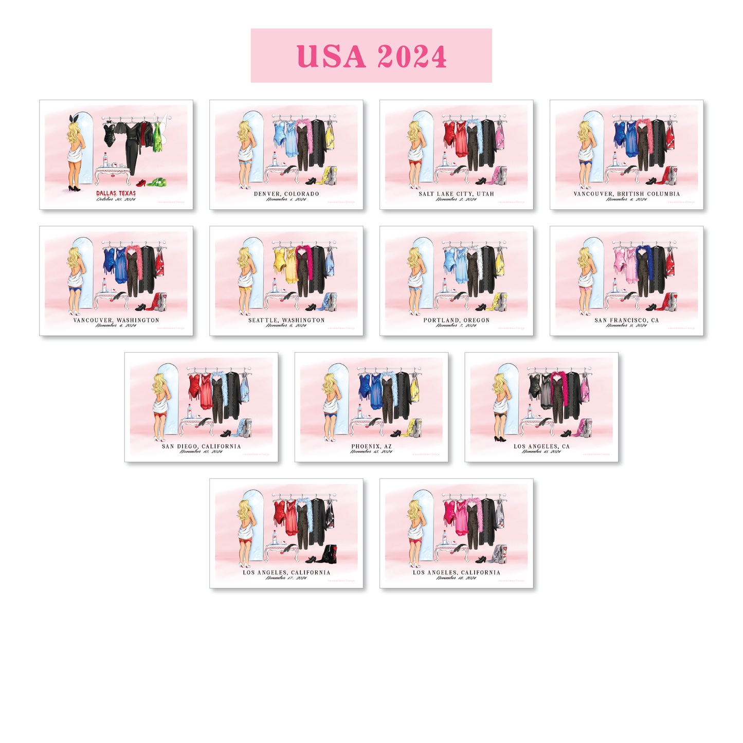 Digital Download Pop Star 2024-2025 CUSTOM Concert Outfit Lineup Art Print