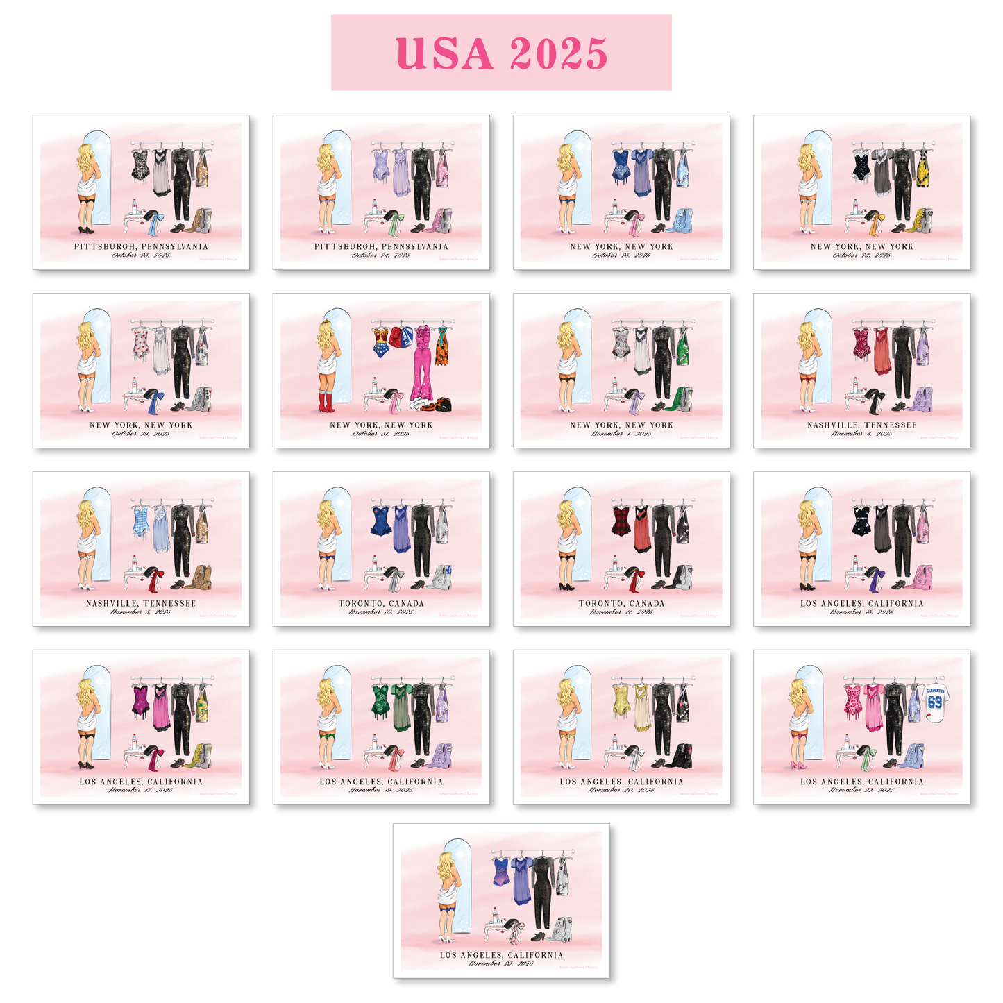 Digital Download Pop Star 2024-2025 CUSTOM Concert Outfit Lineup Art Print