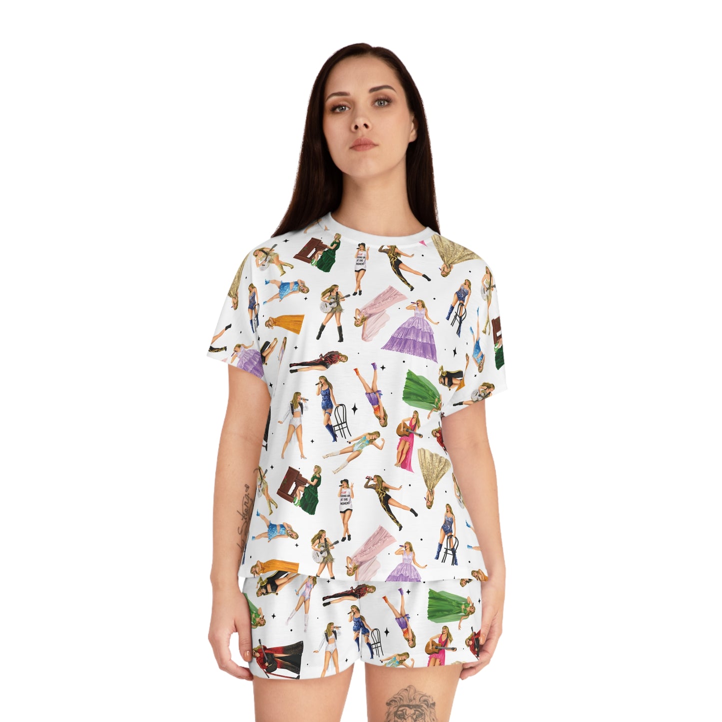 Women's Eras Pattern Pajama Top/Shorts Set