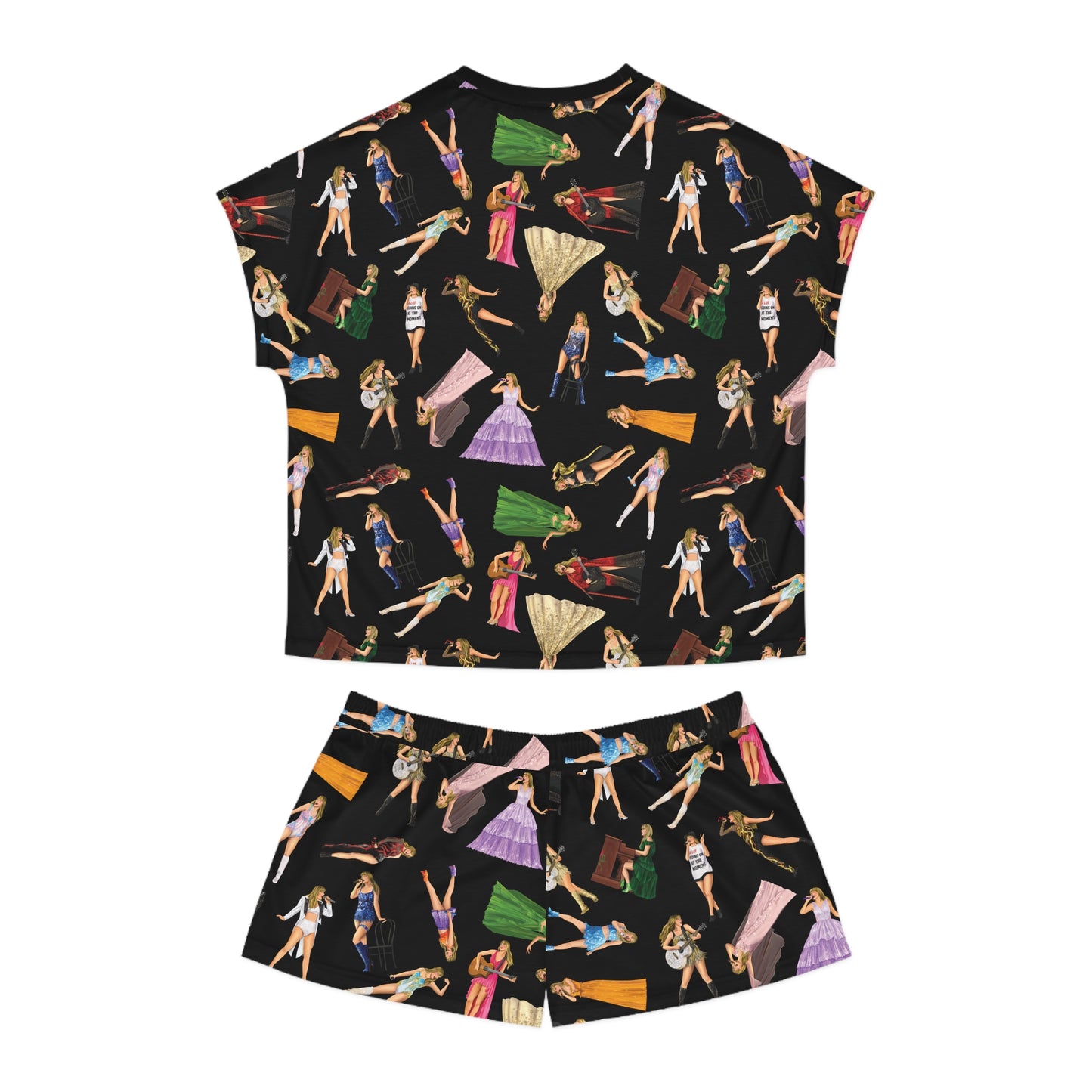 Black Women's Eras Pattern Pajama Top/Shorts Set