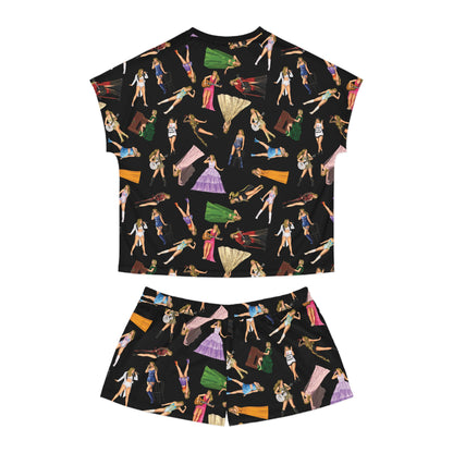 Black Women's Eras Pattern Pajama Top/Shorts Set
