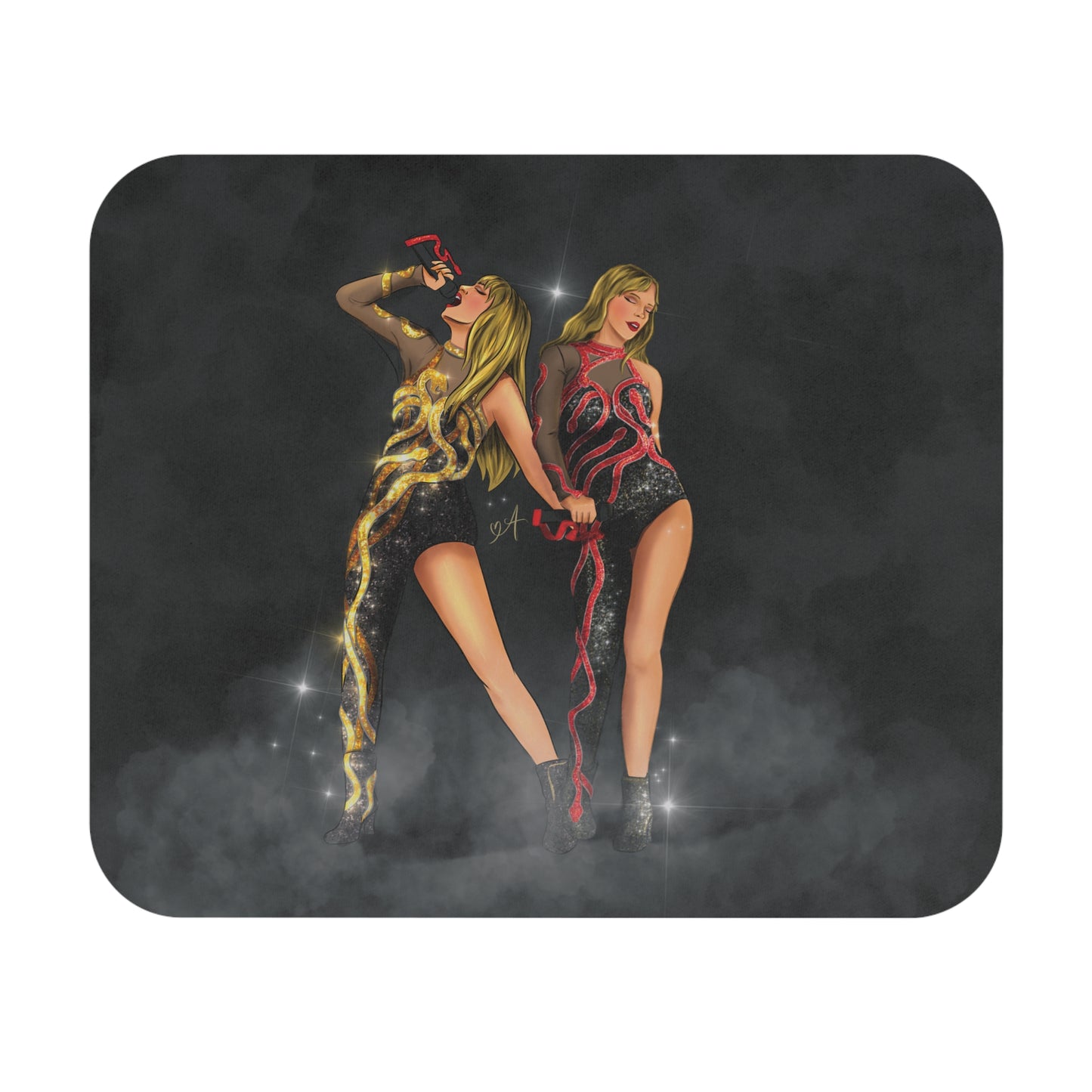 Red and Gold Snake Bodysuit Drawing Mouse Pad