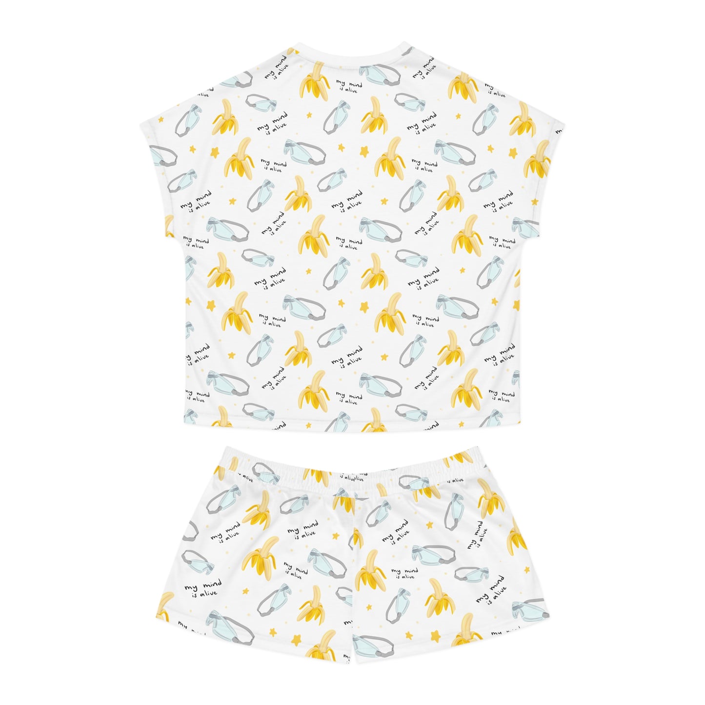 My Mind Is Alive Pattern Pajama Top/Shorts Set