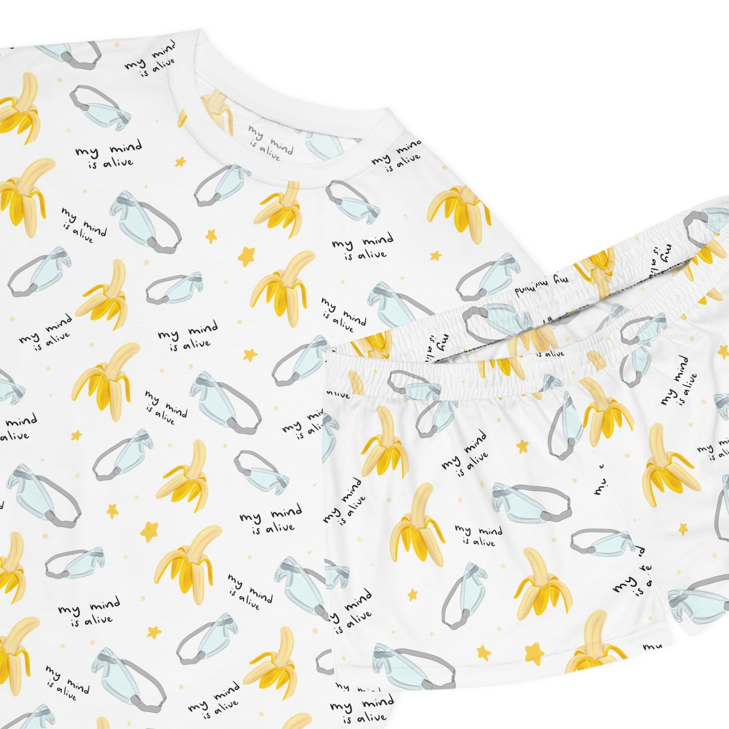 My Mind Is Alive Pattern Pajama Top/Shorts Set