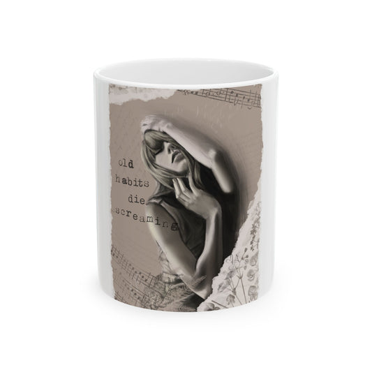 Hand Drawn Old Habits Charcoal Collage Mug