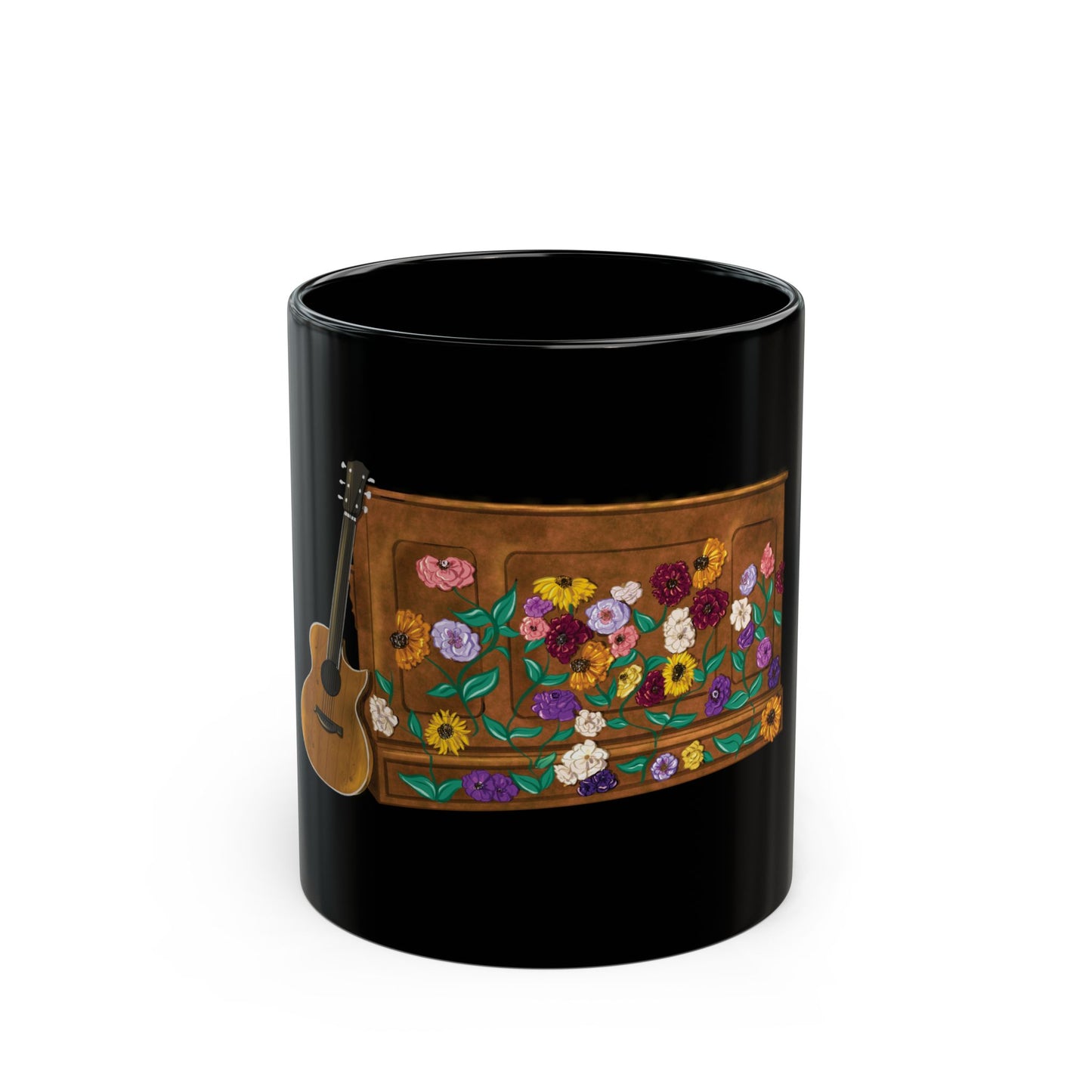 Hand Drawn Tour Floral Piano BLACK Mug (11oz, 15oz)