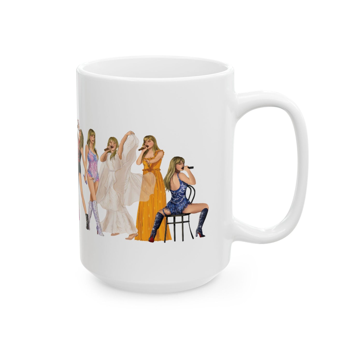 Eras Outfits Lineup Drawings WHITE Ceramic Mug, (11oz, 15oz)