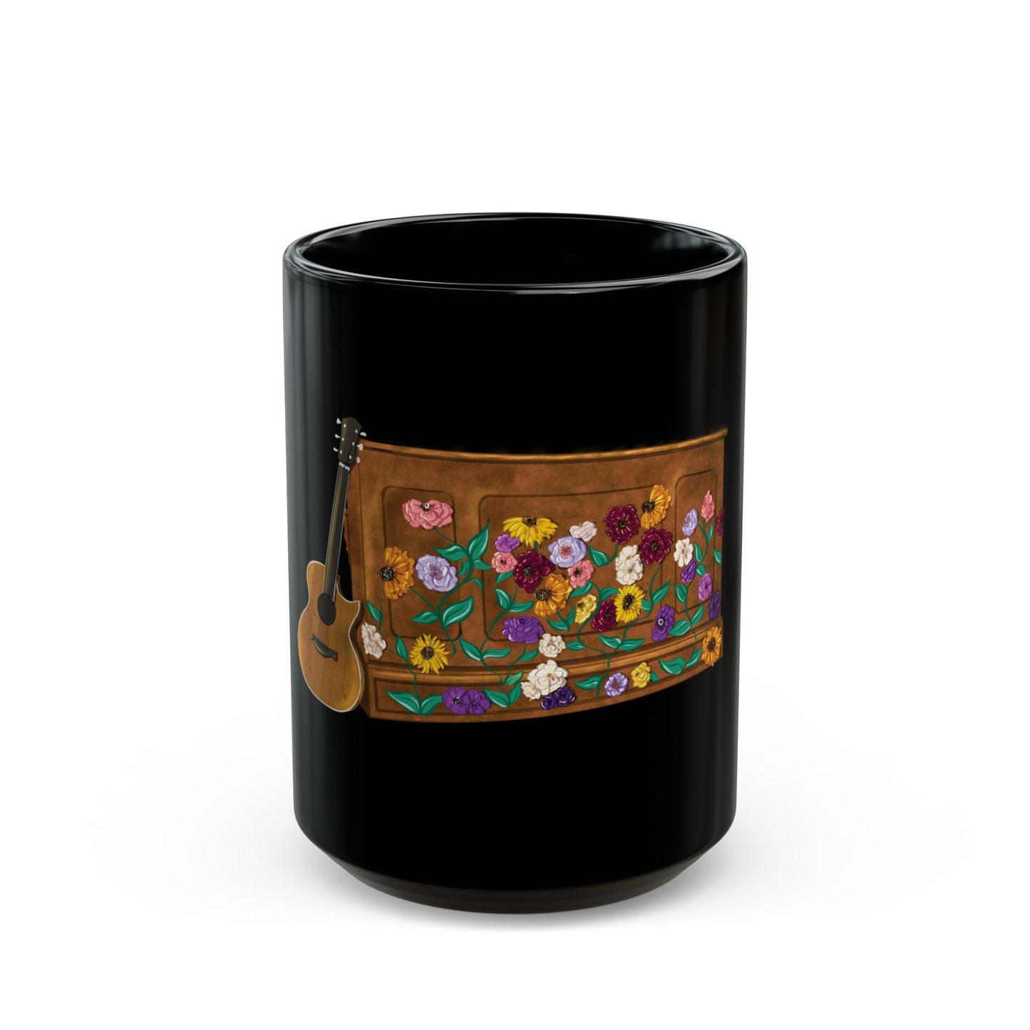 Hand Drawn Tour Floral Piano BLACK Mug (11oz, 15oz)