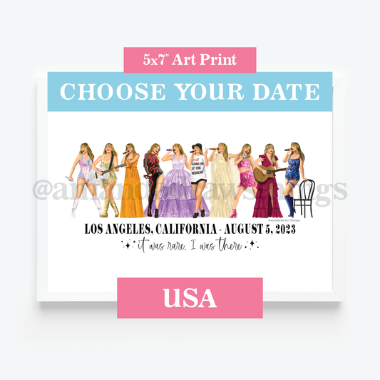 5x7" USA Dates Custom Tour Date Outfit Lineup Drawings