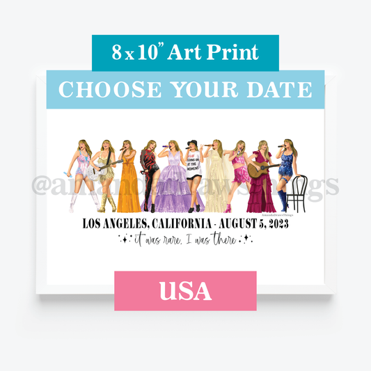 8x10" USA Dates Custom Tour Date Outfit Lineup Drawings