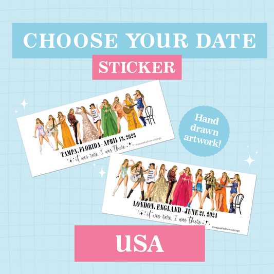 Custom Tour Lineup Drawings Sparkly Vinyl Sticker USA DATES