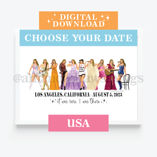 Digital Download USA Dates Custom Tour Date Lineup Drawings Choose Your Date