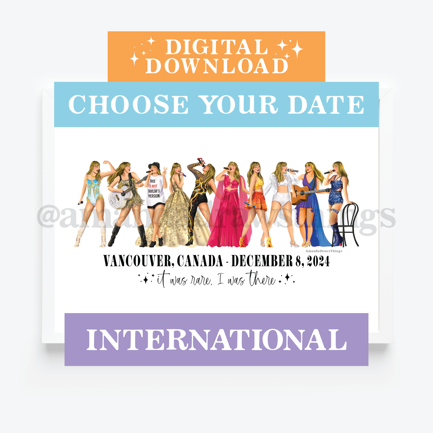 Digital Download Custom Tour Lineup Drawings INTERNATIONAL Dates