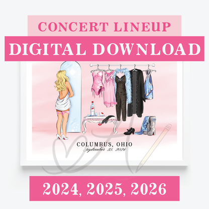 Digital Download Pop Star 2024-2025 CUSTOM Concert Outfit Lineup Art Print