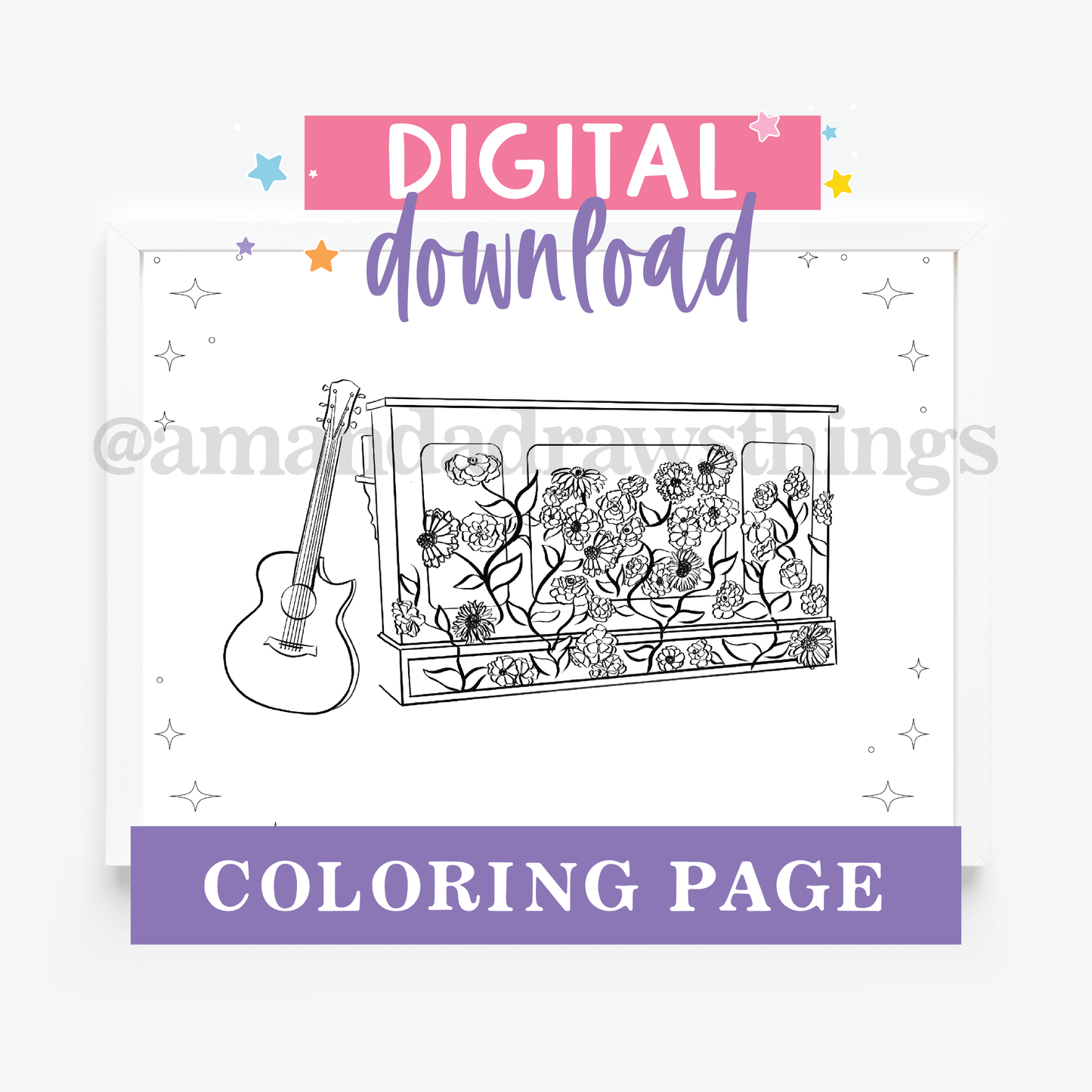 1 Page Print-And-Color Surprise Song Instruments Drawing Coloring Page