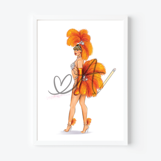 Orange Feather Showgirl Art Print