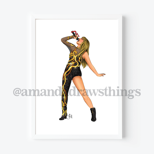 GOLD Snake Bodysuit Drawing 5x7" Art Print