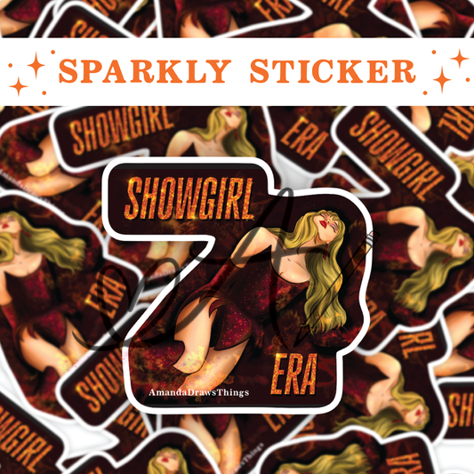 Red Flames Showgirl Sparkly Sticker