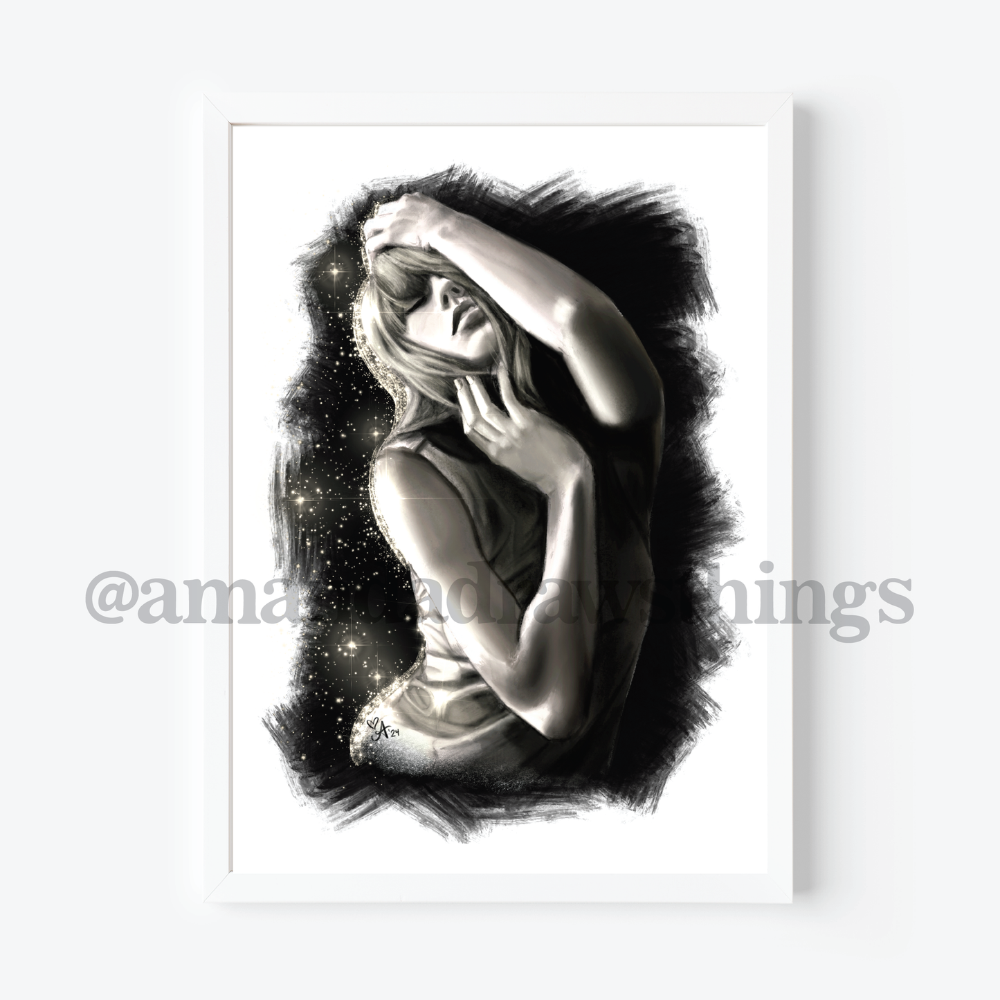 Charcoal Tortured Poet Drawing 5x7" Art Print