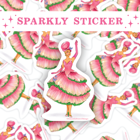 Pink Witch Tulip Dress Sparkly Sticker